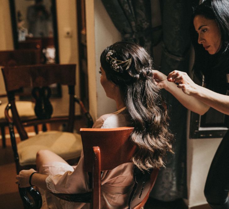 Bridal hair with embellished hairpiece