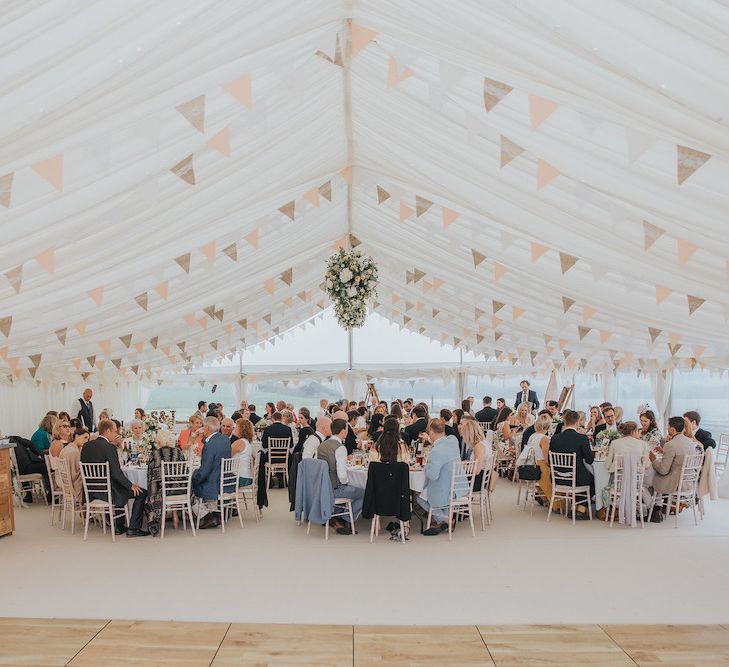 Pleated Marquee Lining and Pink Bunting by Hatch Marquee Image by Kirstin Prisk Photography