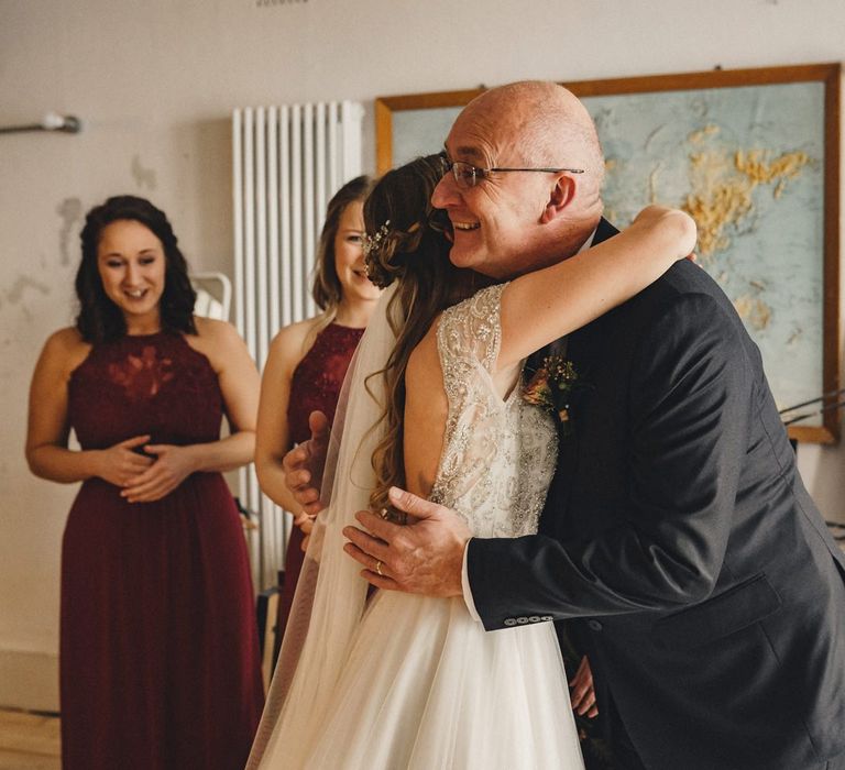 Father of the bride first look on wedding morning