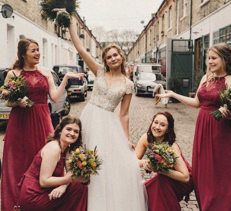 Former 2014 Great British Bake Off contestant Martha Collinson with her bridesmaids