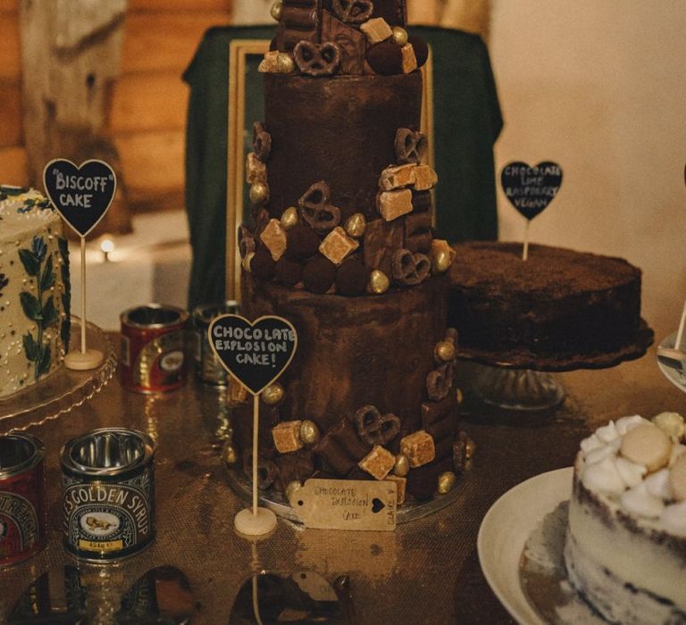 Chocolate explosion cake on bake off dessert table