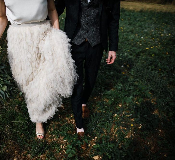 Bride in Halfpenny London Swan Tulle Petal Skirt