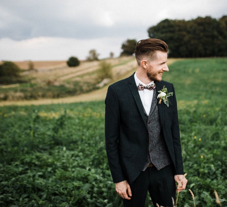 Groom in Selected Homme Wool Suit and Bow Tie