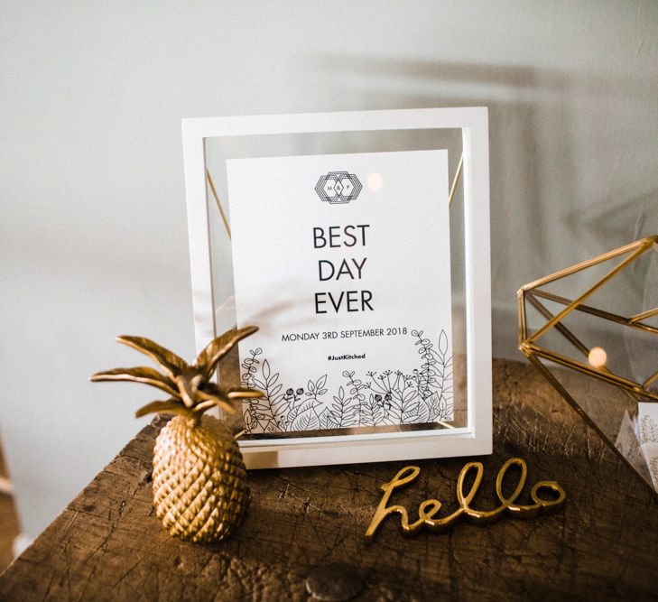 Best Day Ever Wedding Stationery Sign in a White Frame