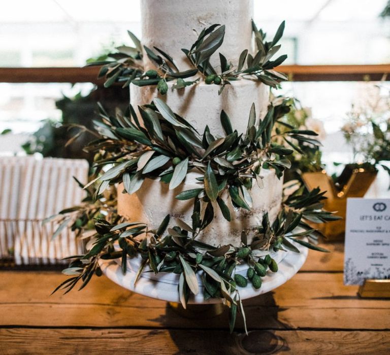 Semi Naked Wedding Cake with Eucalyptus Decor