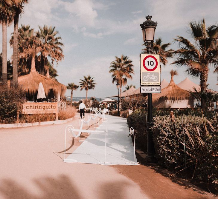 Blush Pink &amp; White Marbella Beach Wedding at El Chiringuito, Puente Romano |  Kino Ortega Photographer