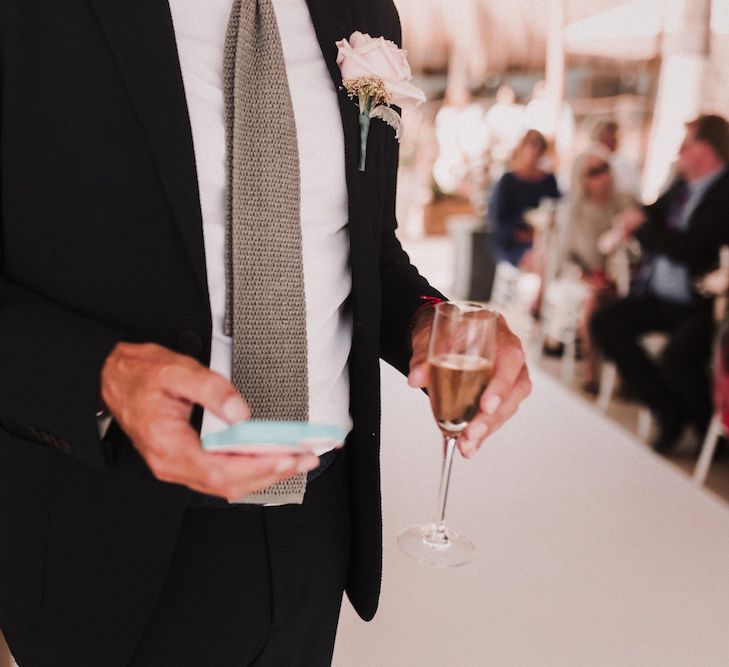 Groom at the Altar | Blush Pink &amp; White Marbella Beach Wedding at El Chiringuito, Puente Romano |  Kino Ortega Photographer