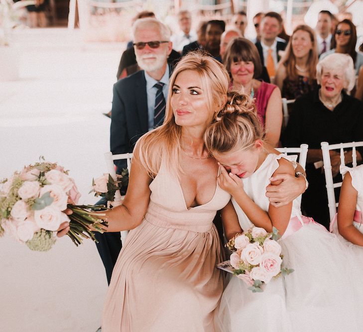 Wedding Ceremony | Bridesmaids &amp; Flower Girl Daughter | Blush Pink &amp; White Marbella Beach Wedding at El Chiringuito, Puente Romano |  Kino Ortega Photographer