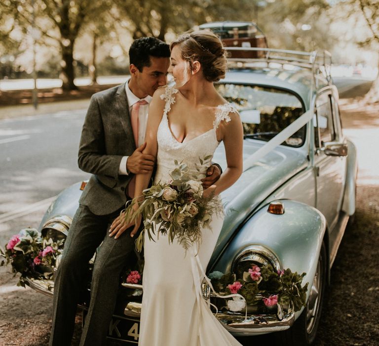 Vintage VW Beetle For A Pastel Pink Wedding At Bristol Harbour Hotel With Bridesmaids In ASOS And Images From Nataly J Photography