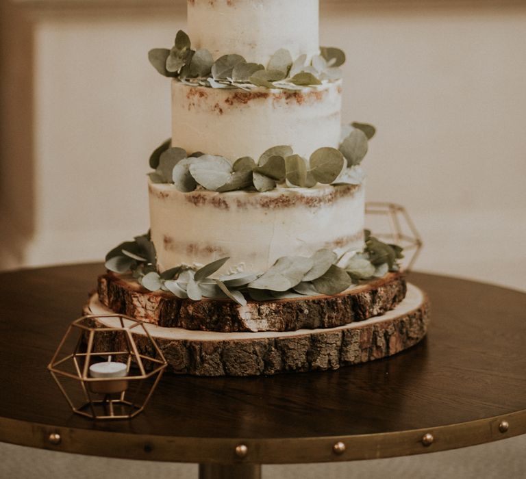 Semi Naked Buttercream Wedding Cake With Eucalyptus