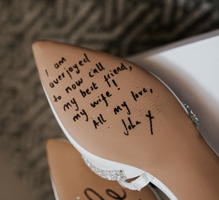 Wedding Shoes With Personalised Message From The Groom / Image By Nataly J Photography