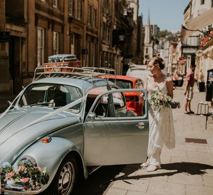 Vintage VW Beetle For A Pastel Pink Wedding At Bristol Harbour Hotel With Bridesmaids In ASOS And Images From Nataly J Photography