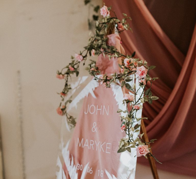 Pink Floral Wedding Sign / Image By Nataly J Photography