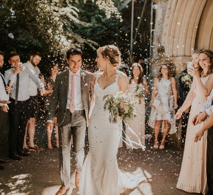 Confetti Shot // Vintage VW Beetle For A Pastel Pink Wedding At Bristol Harbour Hotel With Bridesmaids In ASOS And Images From Nataly J Photography