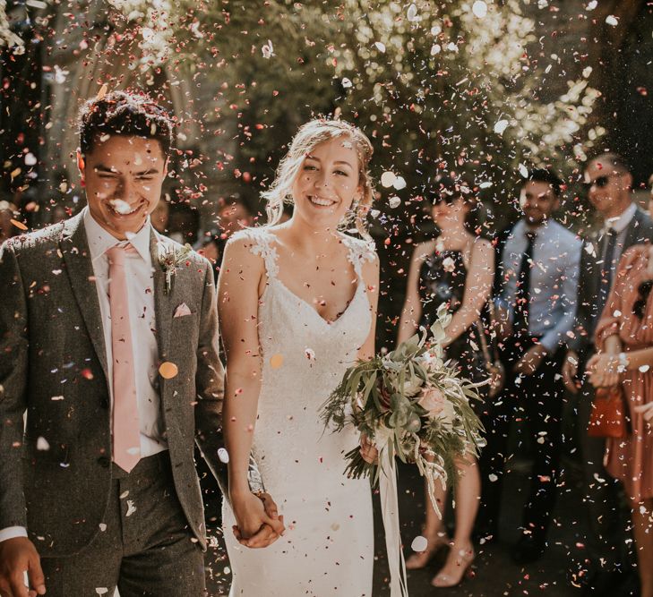 Confetti Shot // Vintage VW Beetle For A Pastel Pink Wedding At Bristol Harbour Hotel With Bridesmaids In ASOS And Images From Nataly J Photography