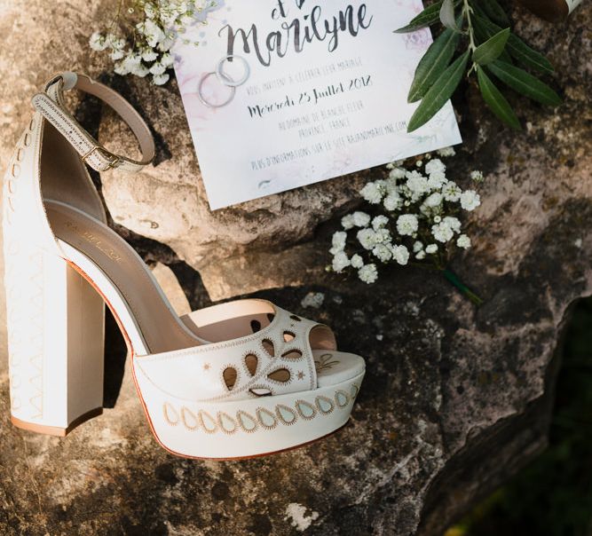 Platform shoes with invite designed by bride's sister-in-law