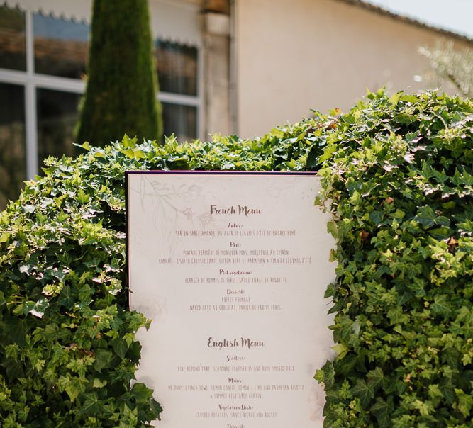 Menu in French and English