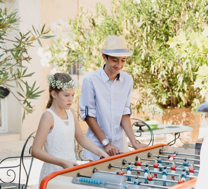 Younger guests playing table football at Provence wedding