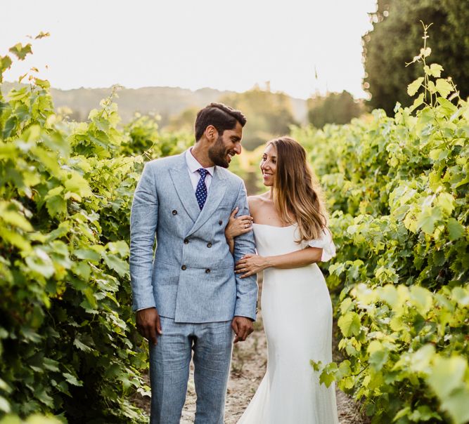 Bride and groom in Provence vineyard