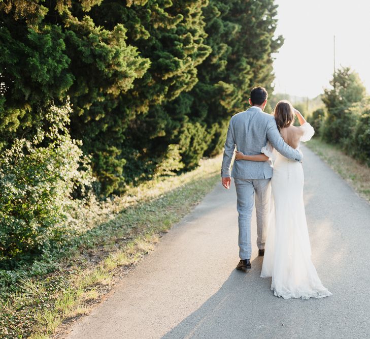 Bride and groom at golden hour