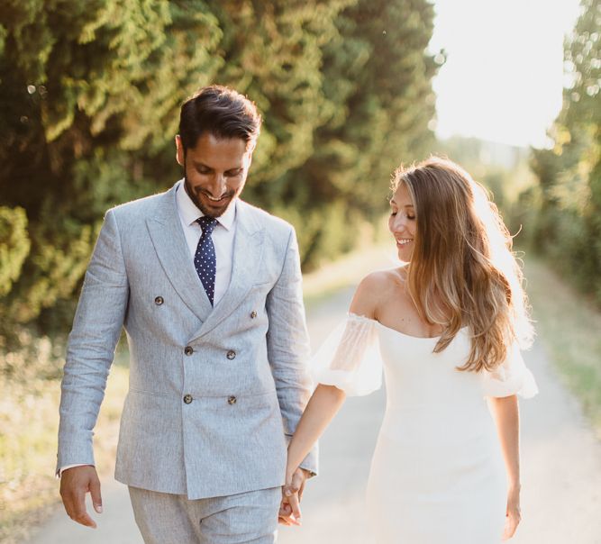 Bride and groom at golden hour