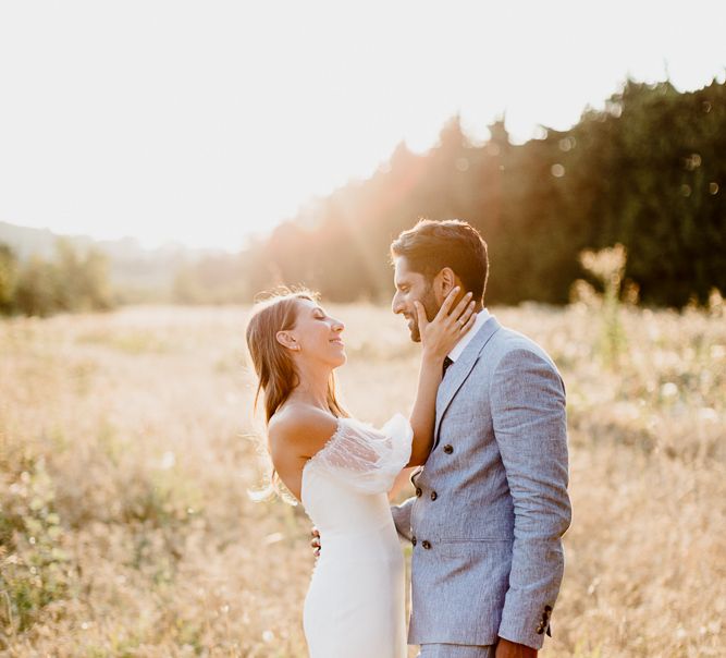 Bride and groom at golden hour