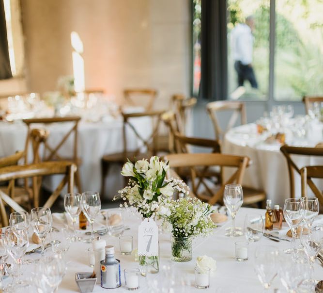 Provence wedding tablescape with white flowers