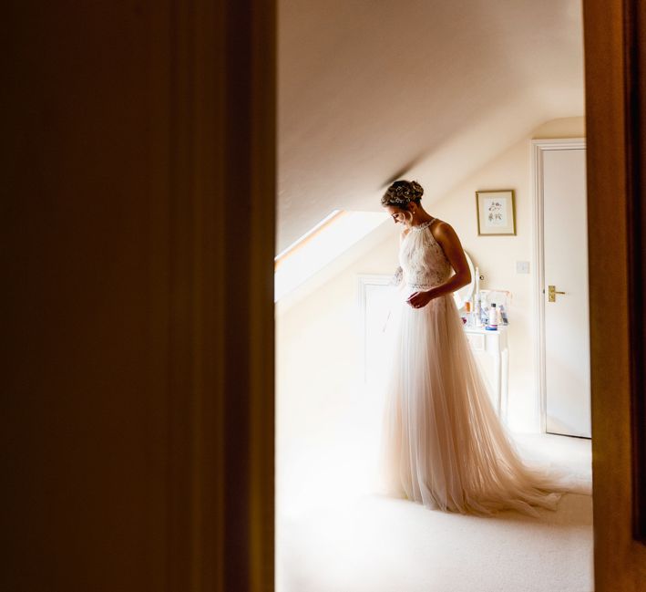 Bride in Halterneck Tulle Allure Bridal Wedding Dress | Vintage Fairground at Blists Hill Victorian Town Museum in Ironbridge | Lisa Carpenter Photographer