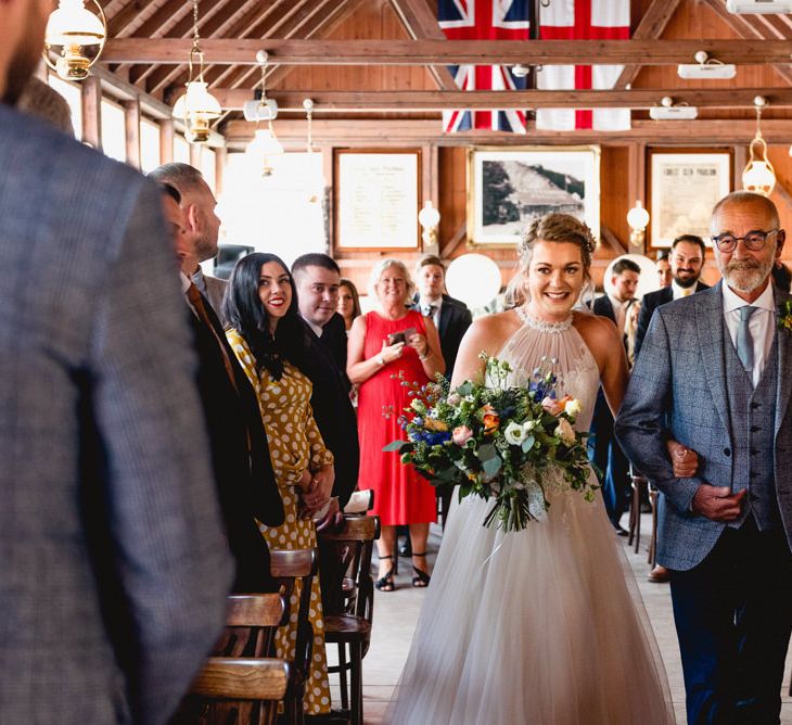 Wedding Ceremony | Bridal Entrance in Halterneck Tulle Allure Bridal Wedding Dress | Vintage Fairground at Blists Hill Victorian Town Museum in Ironbridge | Lisa Carpenter Photographer