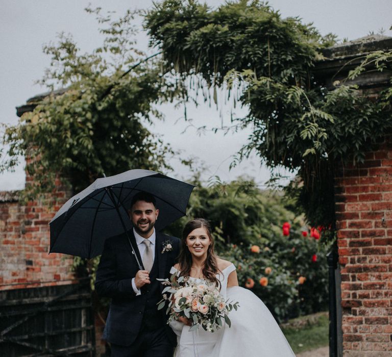 Bride and Groom Under an Umbrella Wedding Picture