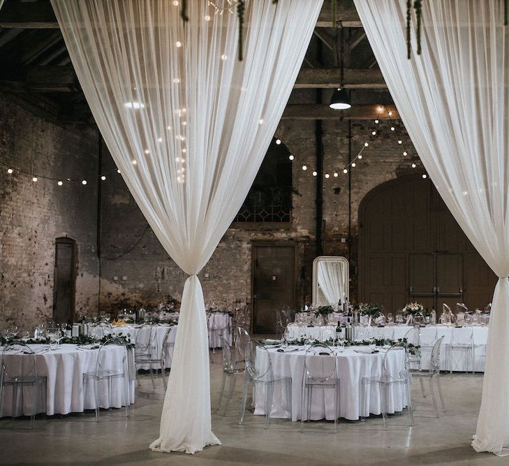 Hanging Drapes Wedding Reception Decor