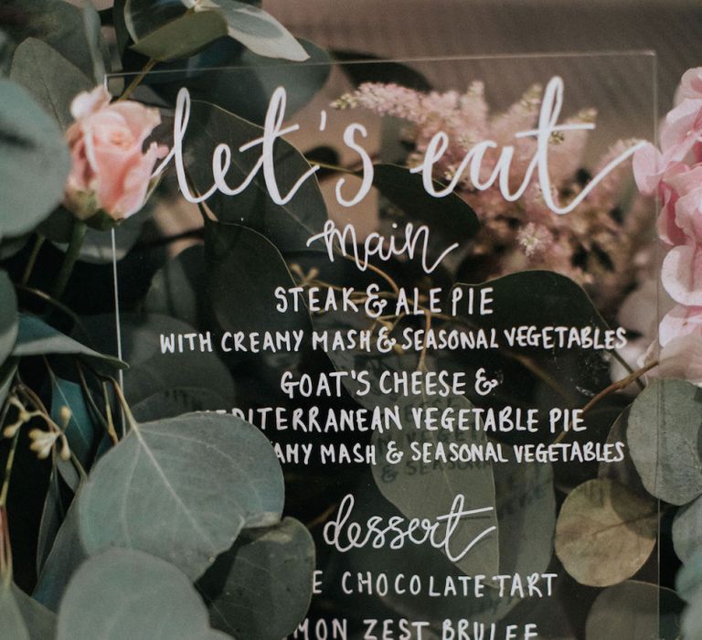 Acrylic 'Let's Eat' Menu Sign with White Calligraphy Font