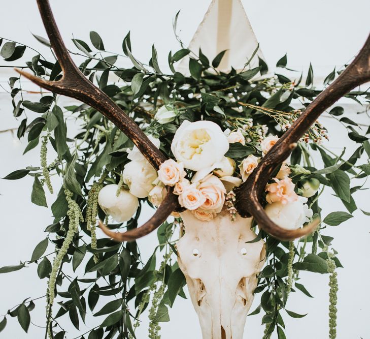 Antler Decor For Woodland Luxe Wedding With Personalised Wooden Place Mats For Guests Marquee Wedding At Home With Images From Darina Stoda Photography