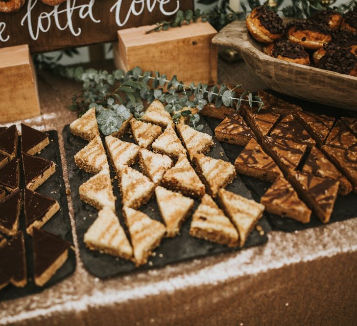 Wedding Dessert Table // Woodland Luxe Wedding With Personalised Wooden Place Mats For Guests Marquee Wedding At Home With Images From Darina Stoda Photography