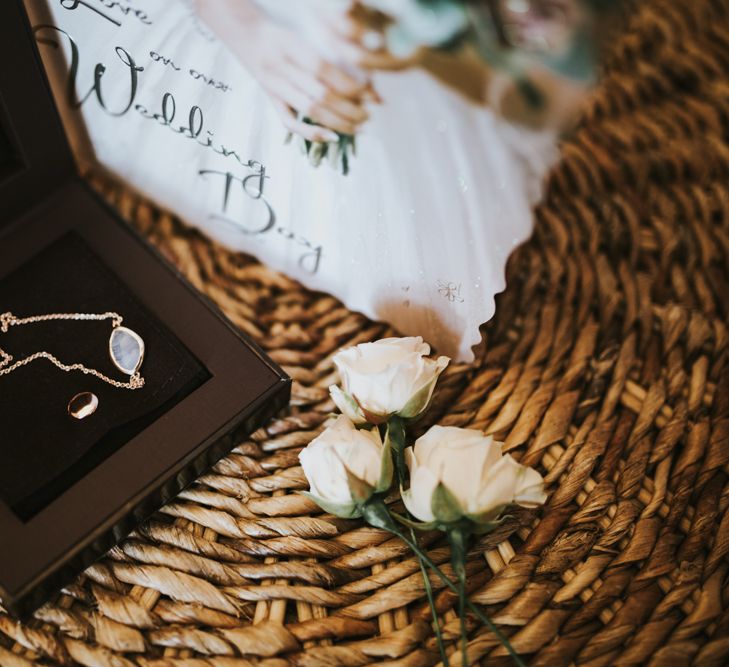 Bridal Accessories // Woodland Luxe Wedding With Personalised Wooden Place Mats For Guests Marquee Wedding At Home With Images From Darina Stoda Photography