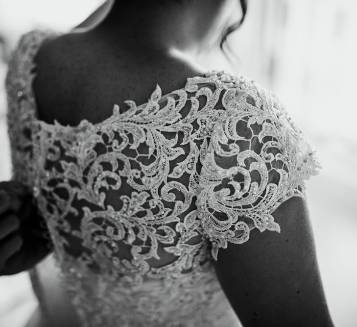 Embroidered Lace Jacket For Bride // Woodland Luxe Wedding With Personalised Wooden Place Mats For Guests Marquee Wedding At Home With Images From Darina Stoda Photography