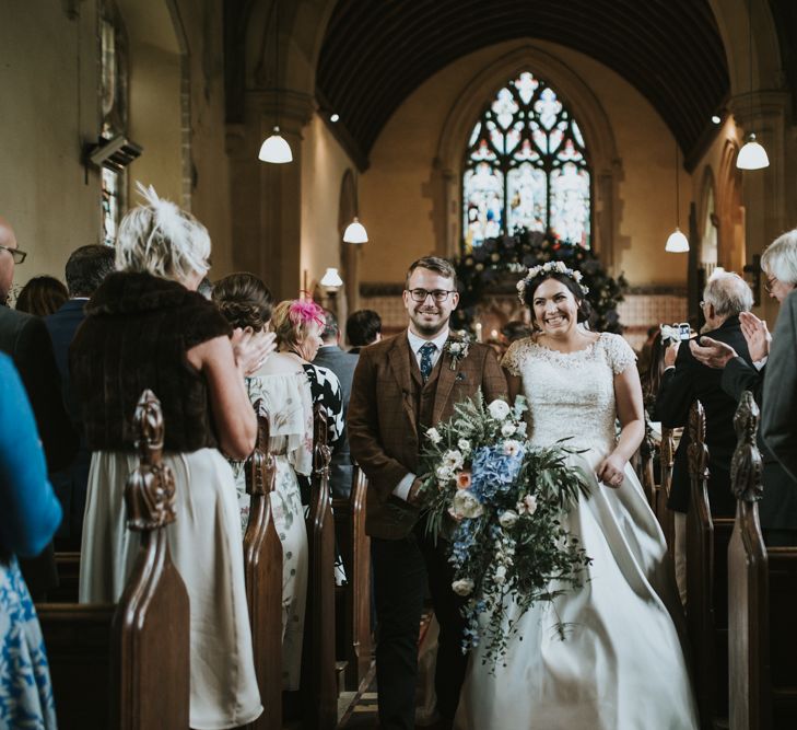 Church Wedding In Norfolk // Woodland Luxe Wedding With Personalised Wooden Place Mats For Guests Marquee Wedding At Home With Images From Darina Stoda Photography