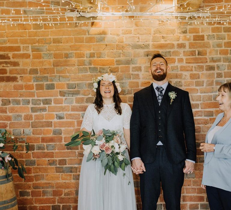 Bride and groom just married at Brickhouse Vineyard wedding ceremony