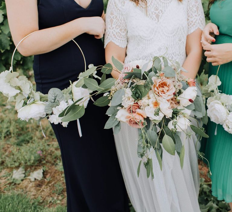 Bridal bouquet and bridesmaid hoops