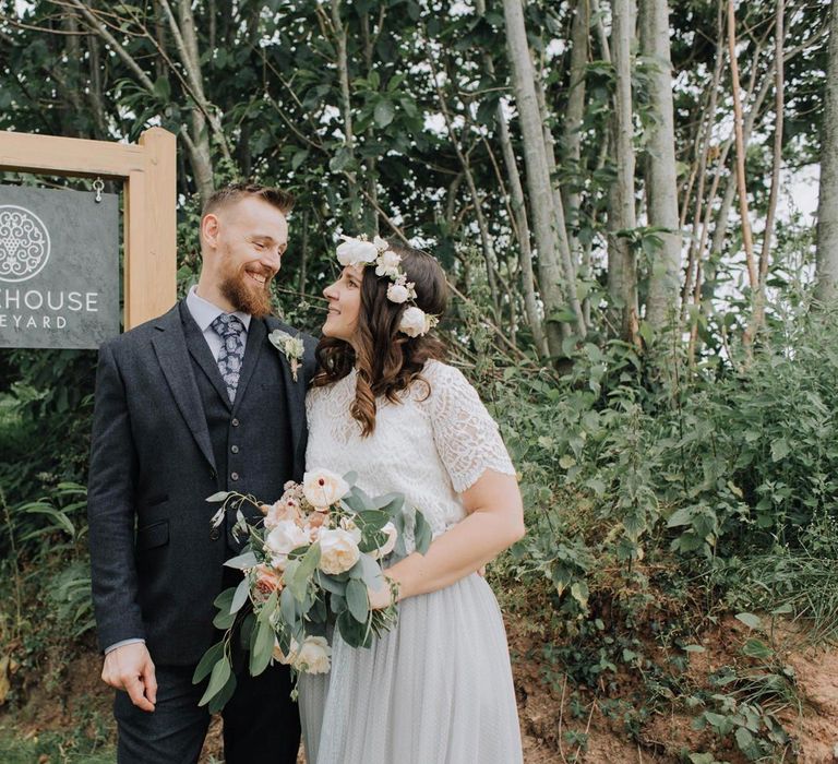 Bride and groom portrait at Brickhouse Vineyard wedding venue