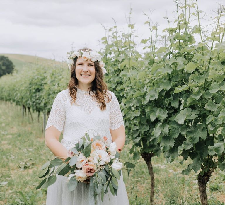 Beautiful boho bride in bridal separates at Brickhouse Vineyard