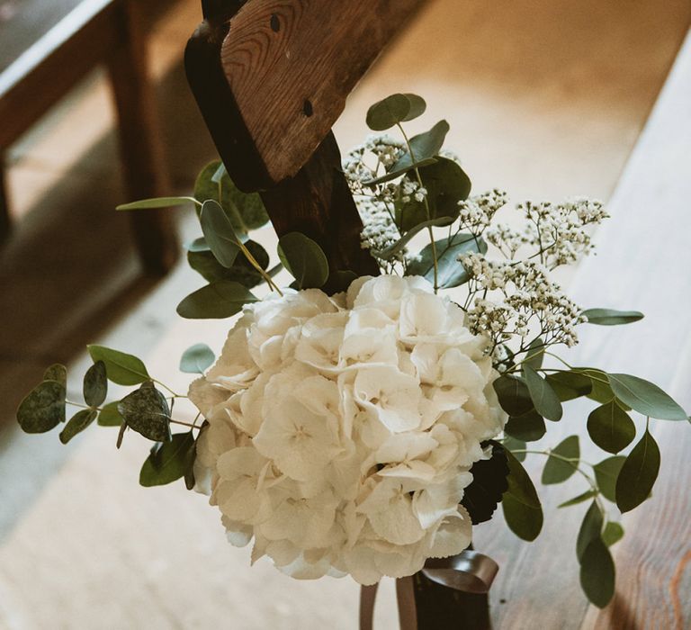 White Hydrangea Aisle Chair Wedding Flowers