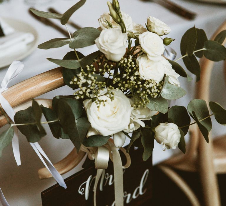 White flower and Chalkboard Chair Back Decor