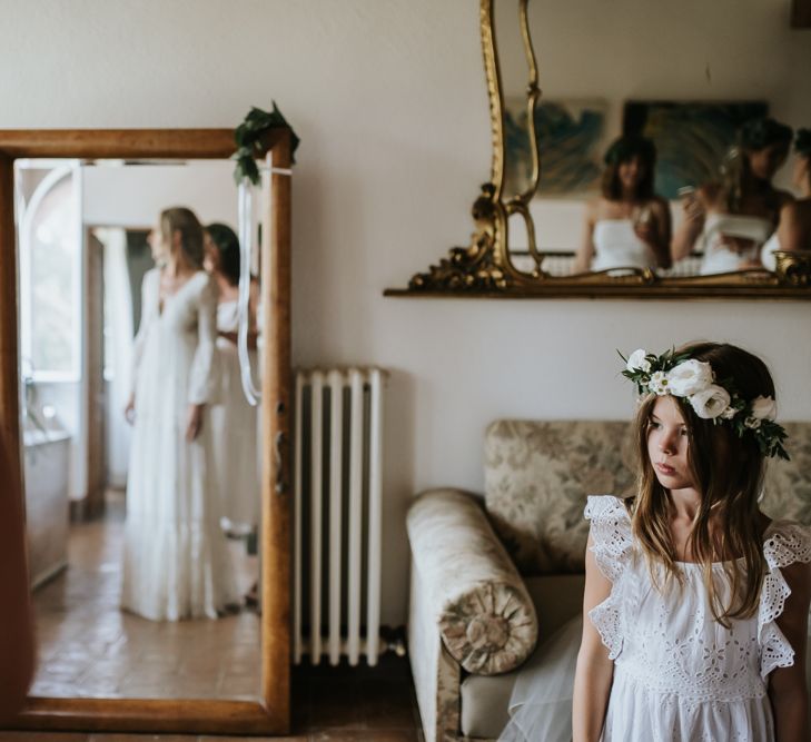 Wedding Morning Bridal Preparations | Bride in Spell &amp; the Gypsy Collective Bell Sleeve Wedding Dress | Outdoor Bohemian Destination Wedding at La Selva, Tuscany | Damien Milan Photography