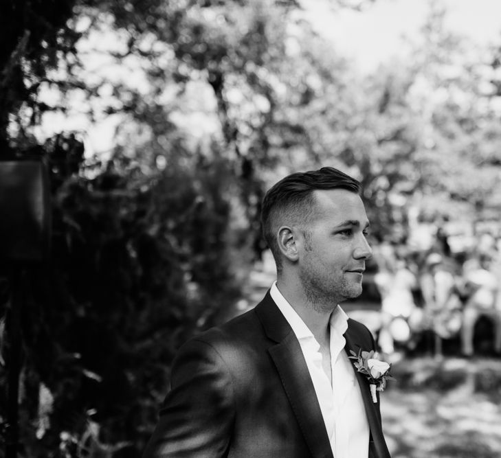 Groom at the Altar | Outdoor Bohemian Destination Wedding at La Selva, Tuscany | Damien Milan Photography