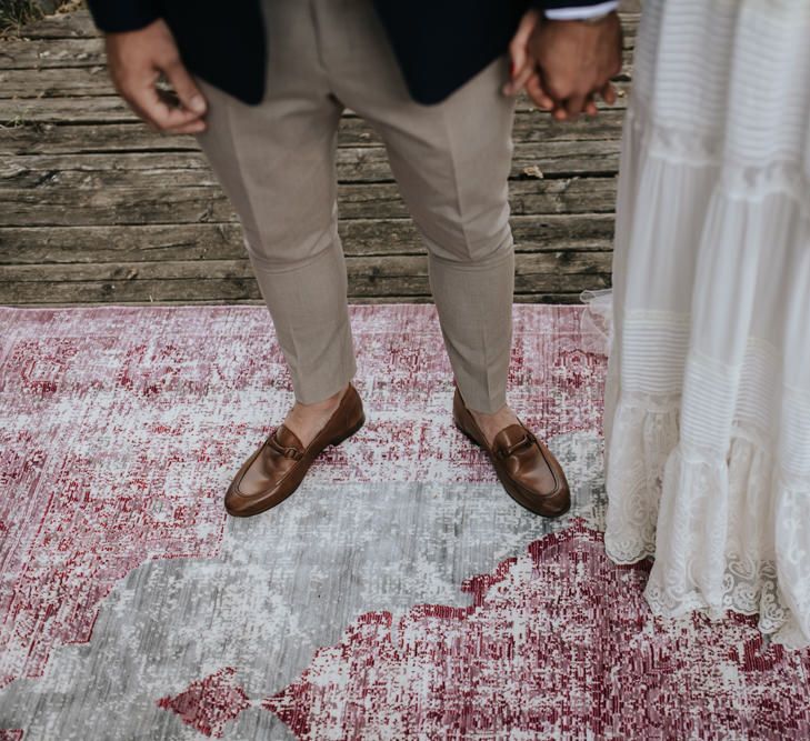 Wedding Ceremony | Bride in Spell &amp; the Gypsy Collective Bell Sleeve Wedding Dress | Groom in Chino's &amp; Blazer | Outdoor Bohemian Destination Wedding at La Selva, Tuscany | Damien Milan Photography