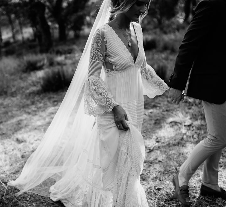 Bride in Spell &amp; the Gypsy Collective Bell Sleeve Wedding Dress | Outdoor Bohemian Destination Wedding at La Selva, Tuscany | Damien Milan Photography