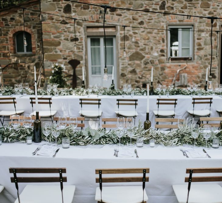 Festoon Lit Outdoor Reception | Bohemian Destination Wedding at La Selva, Tuscany | Damien Milan Photography