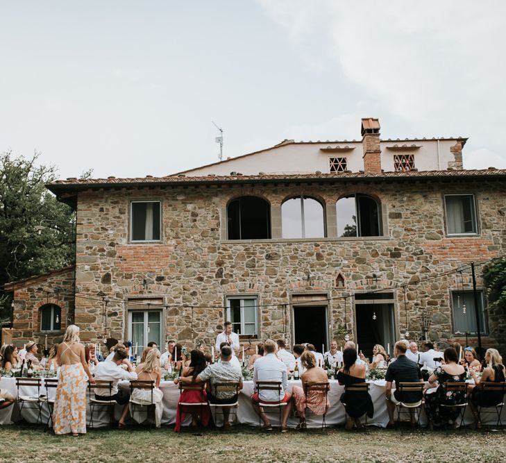 Festoon Lit Outdoor Reception | Bohemian Destination Wedding at La Selva, Tuscany | Damien Milan Photography