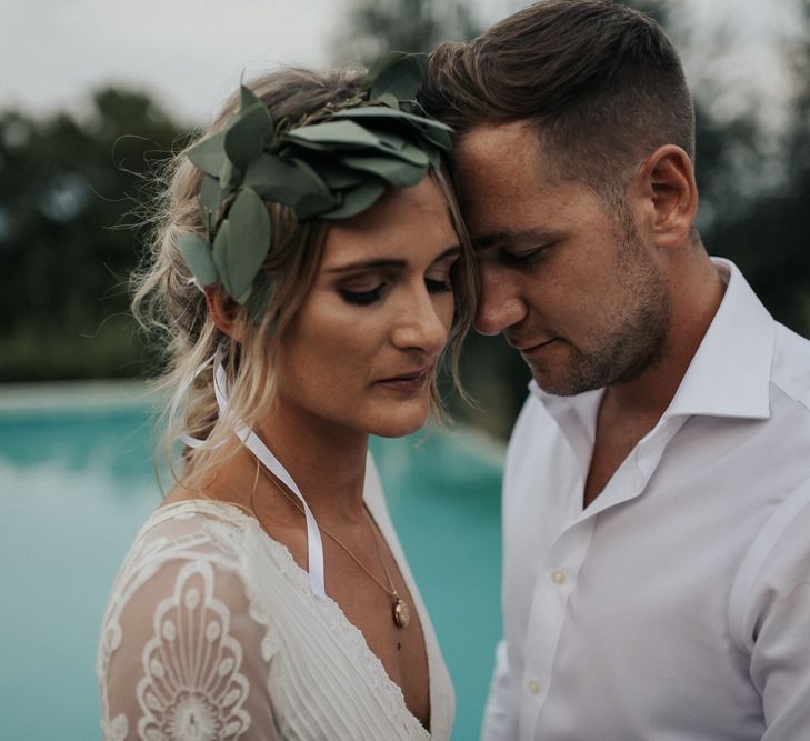 Bride in Spell &amp; the Gypsy Collective Bell Sleeve Wedding Dress | Groom in Chino's &amp; Blazer | Outdoor Bohemian Destination Wedding at La Selva, Tuscany | Damien Milan Photography